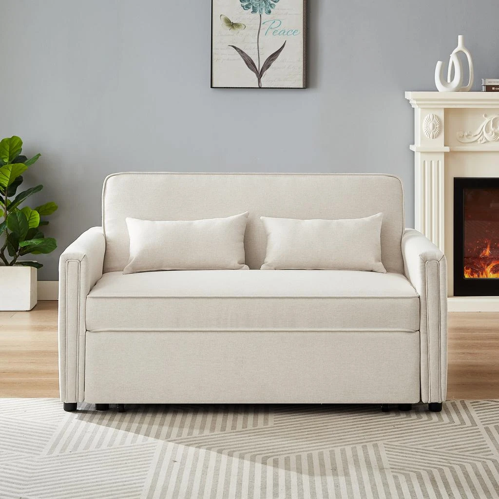 商品Streamdale Furniture|Streamdale Linen Loveseat Sleeper with Pull-Out Bed & Pillows,价格¥5854,第2张图片详细描述
