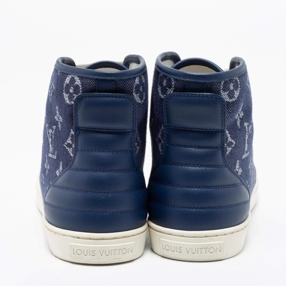 商品[二手商品] Louis Vuitton|Louis Vuitton Navy Blue/White Monogram Canvas, Leather and Rubber Cap-Toe Punchy High-Top Sneakers Size 37.5,价格¥3365,第5张图片详细描述