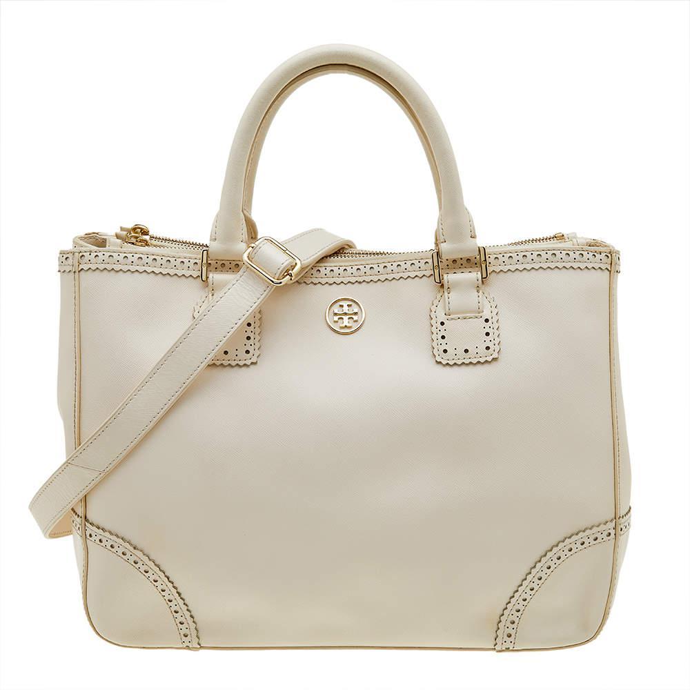 商品[二手商品] Tory Burch|Tory Burch Off White Leather Large Robinson Double Zip Tote,价格¥2433,第1张图片