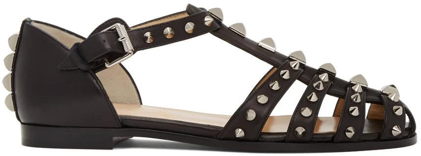 商品Christian Louboutin|Black LoubiClou Flat Sandals,价格¥6955,第1张图片