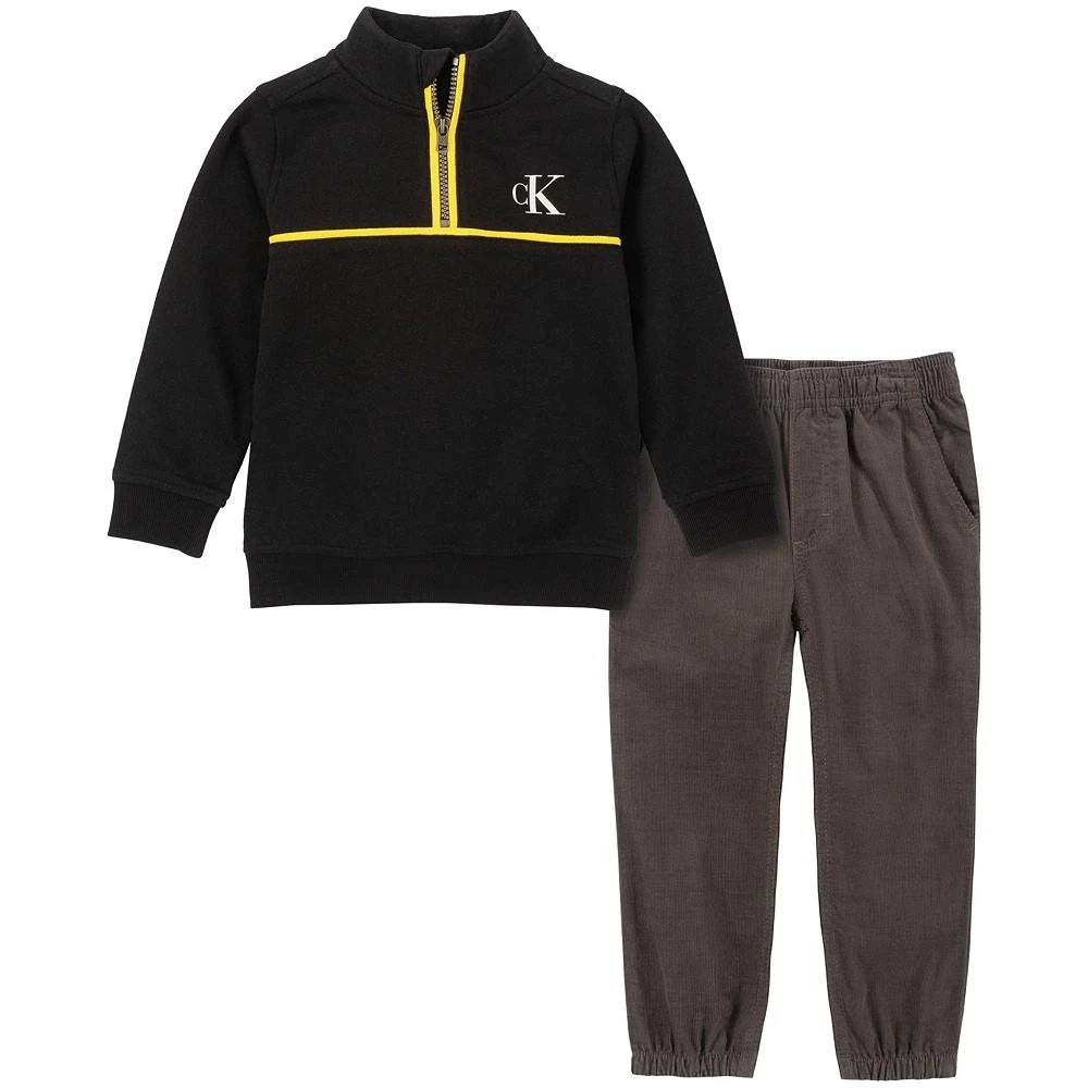 商品Calvin Klein|Little Boys Contrast-Trim Fleece Semi-Zip Mock-Neck and Woven Cord Joggers, 2 Piece Set,价格¥169,第1张图片