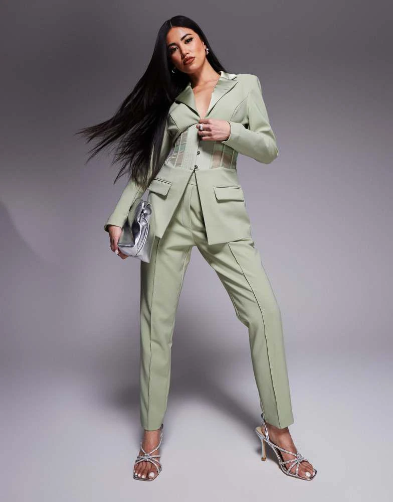 商品Lavish Alice|Lavish Alice sheer satin mix corset blazer co-ord in sage green,价格¥1302,第3张图片详细描述