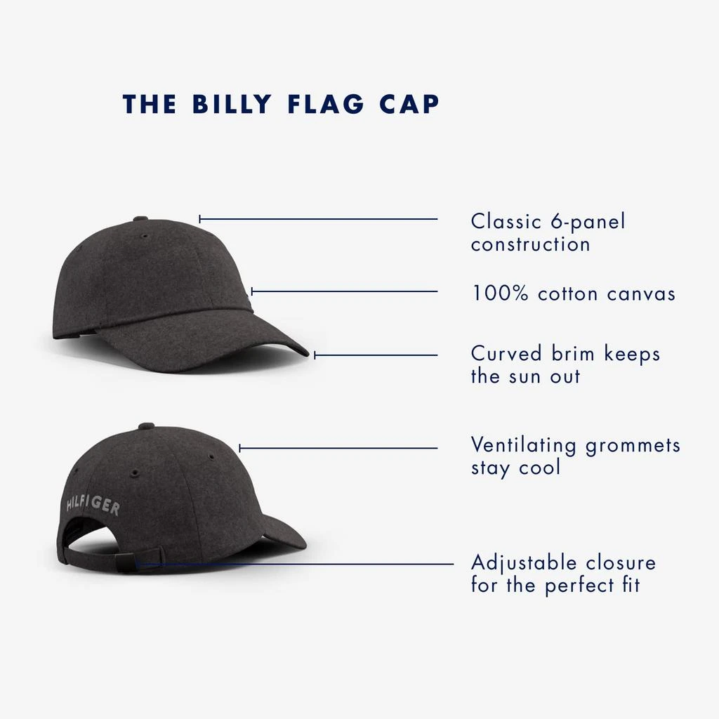 商品Tommy Hilfiger|Tommy Hilfiger Men’s Cotton Billy Adjustable Flap Baseball Cap,价格¥167,第5张图片详细描述