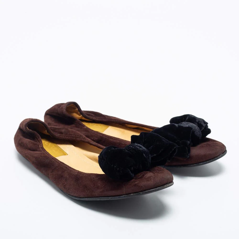 商品[二手商品] Lanvin|Lanvin Brown Suede Leather Bow Scrunch Ballet Flats Size 38,价格¥915,第4张图片详细描述