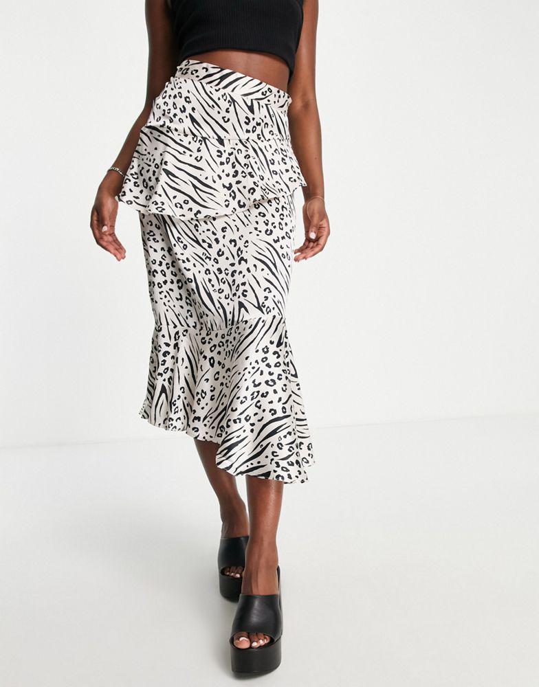 Topshop ruffle midi skirt in zebra print商品第4张图片规格展示