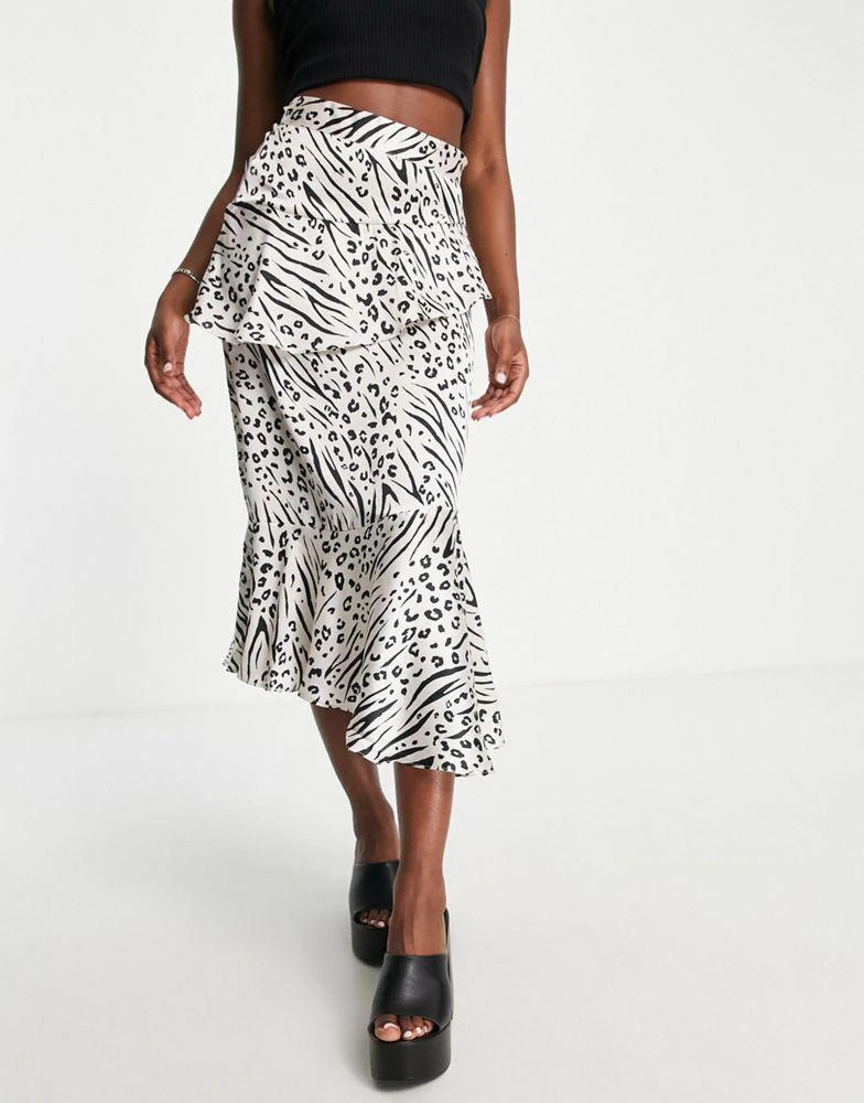 商品Topshop|Topshop ruffle midi skirt in zebra print,价格¥142,第4张图片详细描述