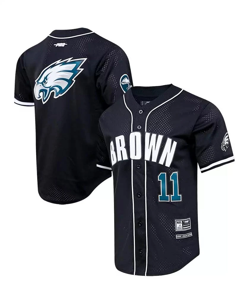 商品Pro Standard|Men's A.J. Brown Black Philadelphia Eagles Mesh Baseball Button-Up T-shirt,价格¥846,第1张图片