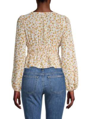 商品Lush|​Floral-Print Smocked Tie-Front Cropped Top,价格¥149,第4张图片详细描述
