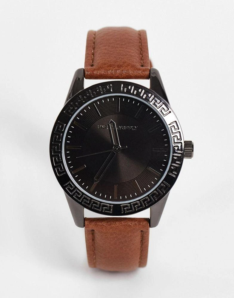 商品ASOS|ASOS DESIGN classic watch with black face and leather strap in tan,价格¥159,第1张图片