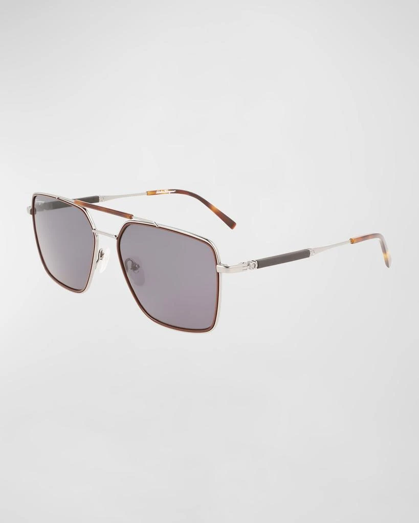 商品Salvatore Ferragamo|Men's Double-Bridge Rectangle Navigator Sunglasses,价格¥3207,第1张图片