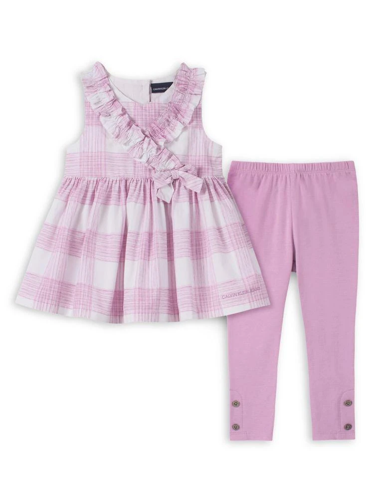 商品Calvin Klein|Little Girl's 2-Piece Plaid Cotton Tunic &amp; Cotton Blend Leggings Set,价格¥251,第1张图片