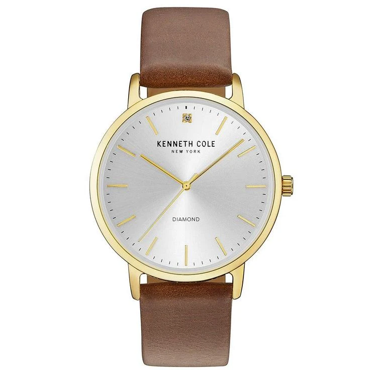 商品Kenneth Cole|Men's Diamond-Accent Brown Leather Strap Watch 42mm,价格¥393,第1张图片