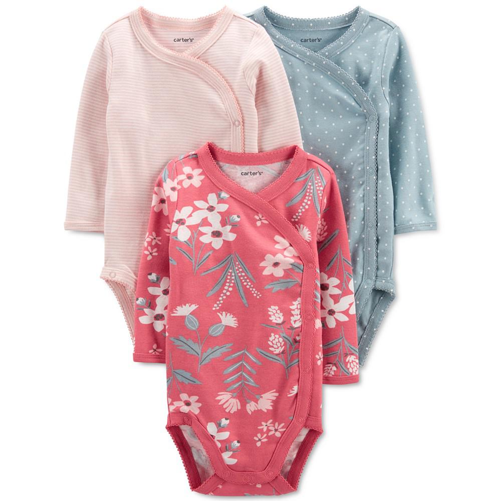 Baby Girls 3-Pack Long Sleeve Side-Snap Bodysuits商品第1张图片规格展示