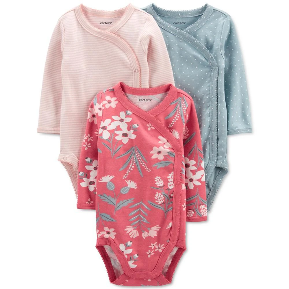 商品Carter's|Baby Girls 3-Pack Long Sleeve Side-Snap Bodysuits,价格¥163,第1张图片