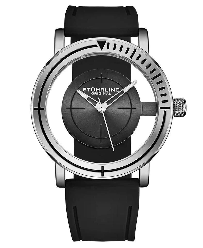 商品Stuhrling|Men's Black Rubber Silicone Strap Watch 42mm,价格¥823,第1张图片