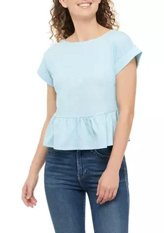 商品Love, Fire|Fire Juniors Short Sleeve Boat Neck Peplum T Shirt,价格¥60,第1张图片