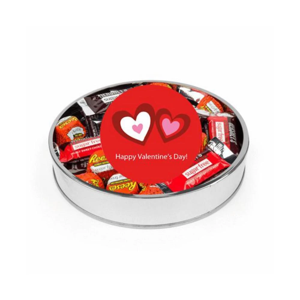 商品Just Candy|Valentine's Day Sugar Free Candy Gift Tin Large Plastic Tin with Sticker and Hershey's Chocolate & Reese's Mix,价格¥261,第1张图片