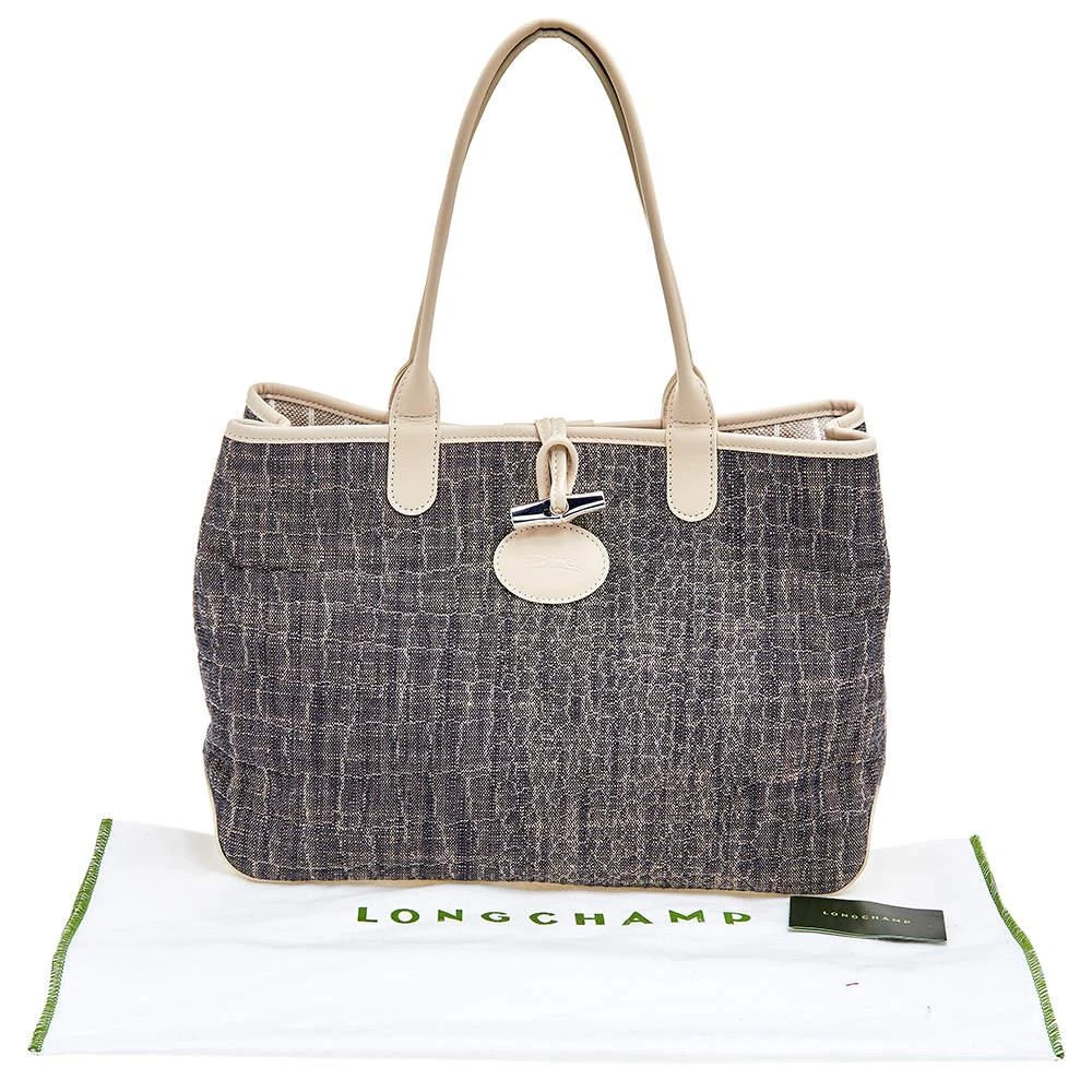 Longchamp Off White/Navy Blue Fabric And Leather Roseau Tote 商品