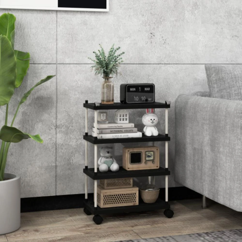 商品Hivvago|4-Tier Kitchen Slim Storage Cart with Lockable Wheels-Black,价格¥281,第1张图片