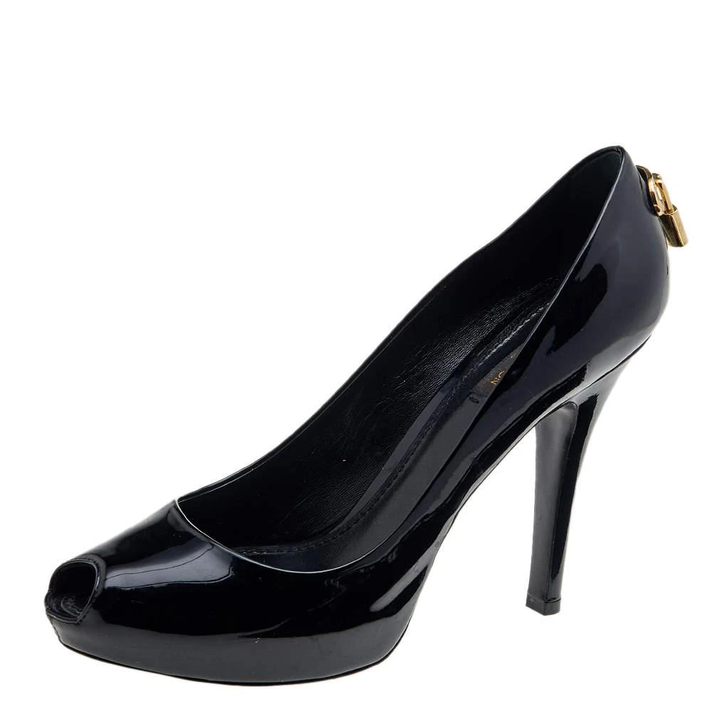 商品[二手商品] Louis Vuitton|Louis Vuitton Black Patent Leather Oh Really! Peep Toe Pumps Size 38.5,价格¥2557,第1张图片