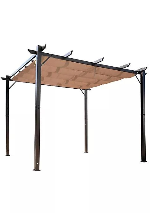 商品belk|10 X 10 Outdoor Pergola Aluminum Gazebo W  Retractable Canopy For Patio Backyard Party Brown,价格¥2973,第1张图片