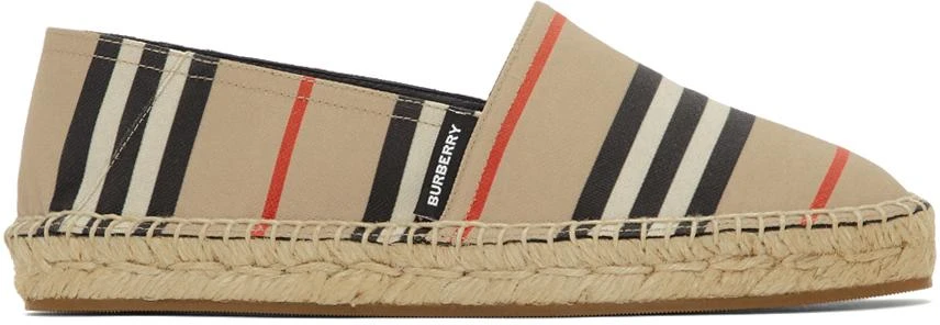 商品Burberry|驼色 Icon Stripe Alport 草编鞋,价格¥4821,第1张图片