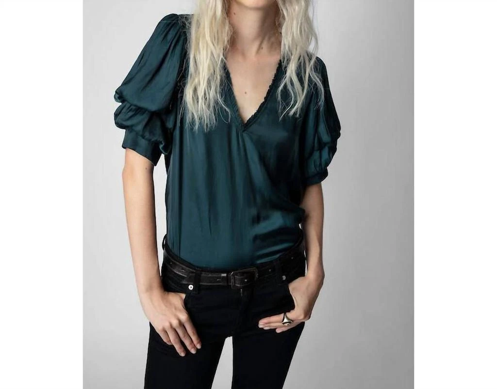 商品Zadig&Voltaire|Taste Satin Top in Peacock,价格¥1663,第1张图片