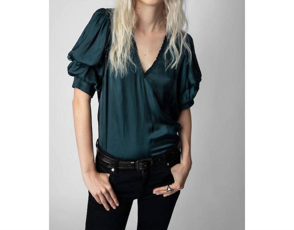 商品Zadig&Voltaire|Taste Satin Top in Peacock,价格¥1489,第1张图片