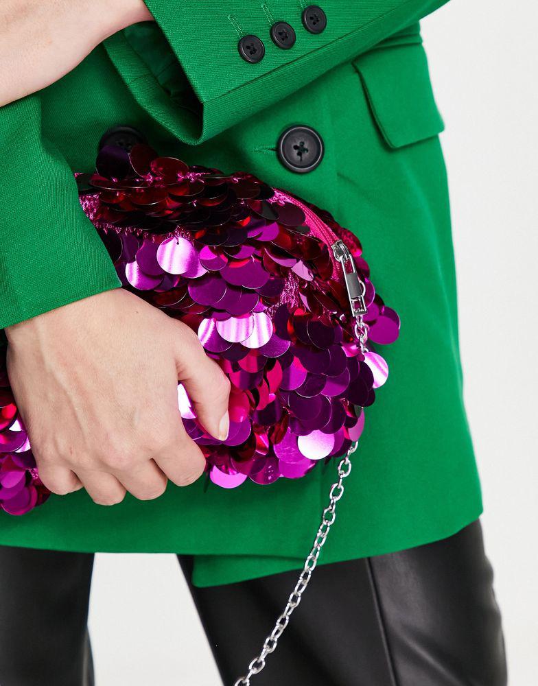 ASOS DESIGN shoulder bag with large sequin discs in pink metallic商品第2张图片规格展示