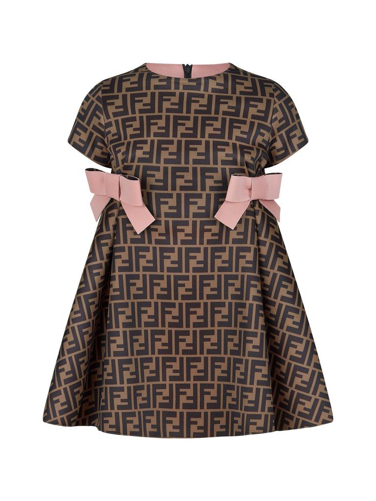 Fendi  Tan Girls Brown & Pink Neoprene Logo Dress商品第1张图片规格展示