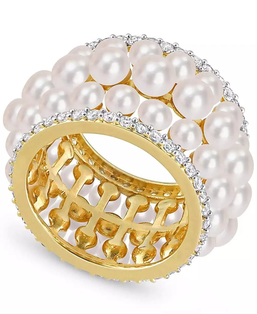 商品Macy's|Cultured Freshwater Pearl (3 - 4-1/2mm) & Lab-Created White Sapphire (1-3/5 ct. t.w.) Multirow Statement Ring in Yellow Rhodium-Plated Sterling Silver,价格¥2394,第1张图片