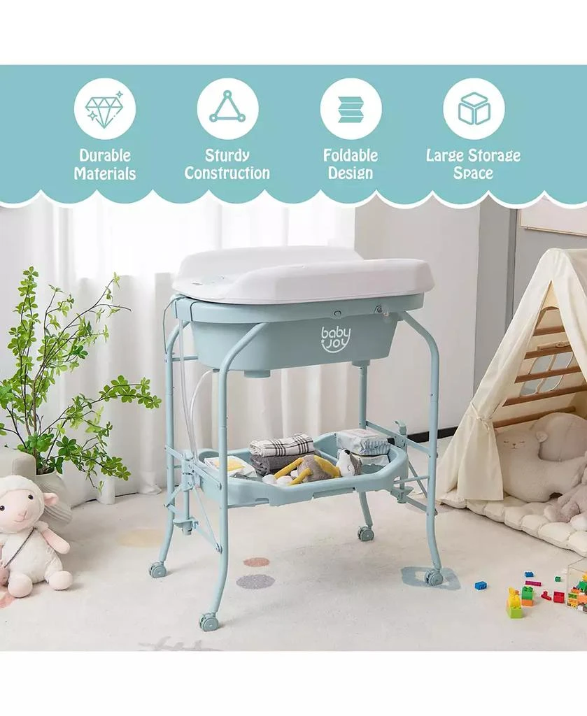 商品Costway|Baby Changing Table with Bathtub, Folding & Portable Diaper Station with Wheels,价格¥964,第3张图片详细描述