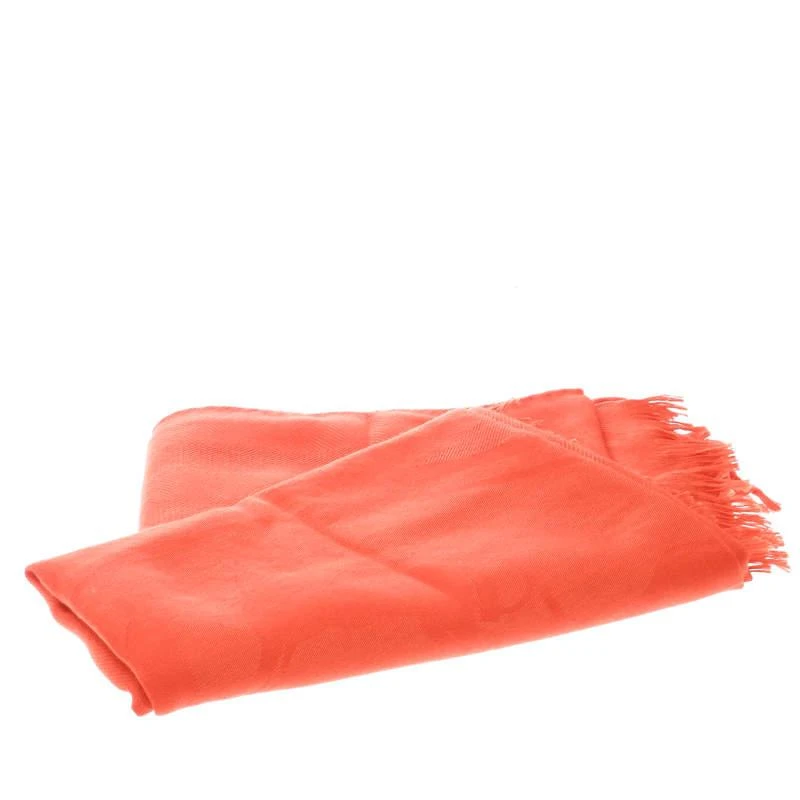 商品[二手商品] Hermes|Hermes Bright Orange Silk and Cashmere Jacquard New Libris Stole,价格¥3242,第4张图片详细描述