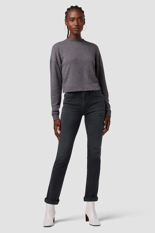 商品Hudson|Nico Mid-Rise Straight Leg Ankle Jean Black Ash Destructed,价格¥1473,第1张图片