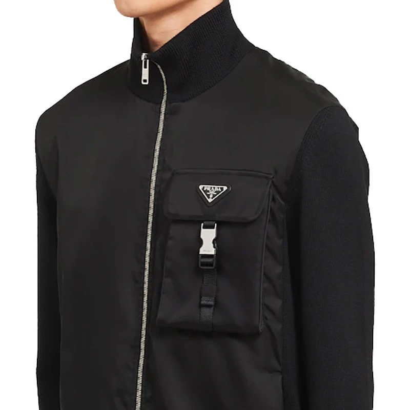 商品Prada|【预售3-7天】普拉达 男士黑色再生尼龙华达呢和羊毛开衫夹克UMG070_1IKO_F0002_S_211,价格¥15059,第5张图片详细描述