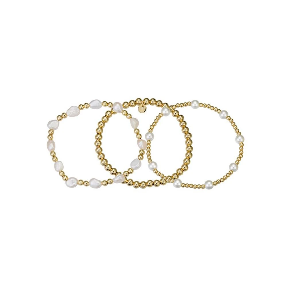 商品Unwritten|14K Gold Flash Plated Brass Fresh Water Imitation Pearl Oval Beaded Stretch Bracelet Trio Set, 3 Piece,价格¥150,第1张图片