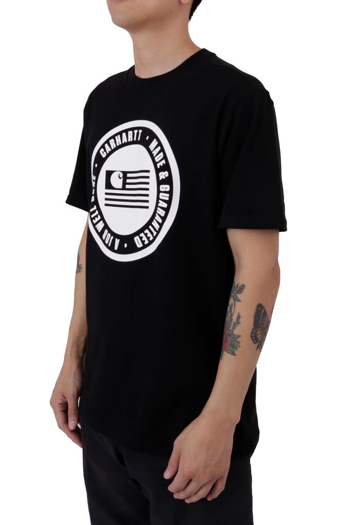 (105186) Relaxed Fit Midweight Short Sleeve Flag Graphic T-Shirt - Black商品第2张图片规格展示