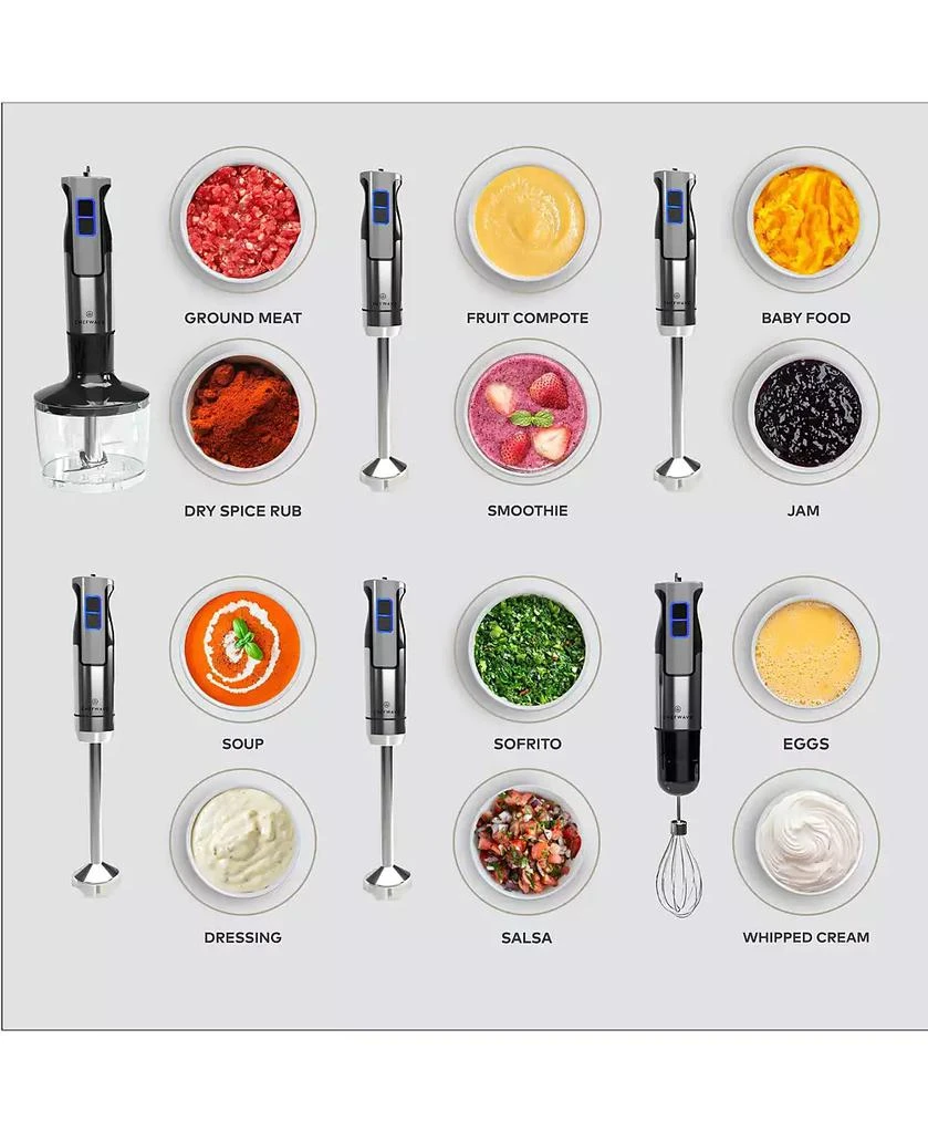 商品ChefWave|InterMix 500 Watt 9-Speed Immersion Multi-Purpose Hand Blender Heavy Duty with Immersion Depth Wands, Beaker, Whisk and Chopper Attachments,价格¥261,第2张图片详细描述