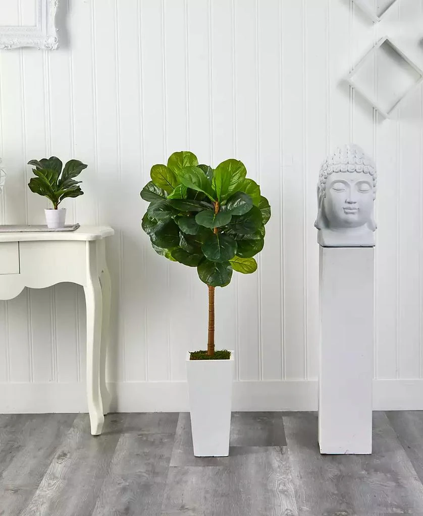 商品NEARLY NATURAL|4' Fiddle Leaf Artificial Tree in White Tower Planter,价格¥941,第4张图片详细描述