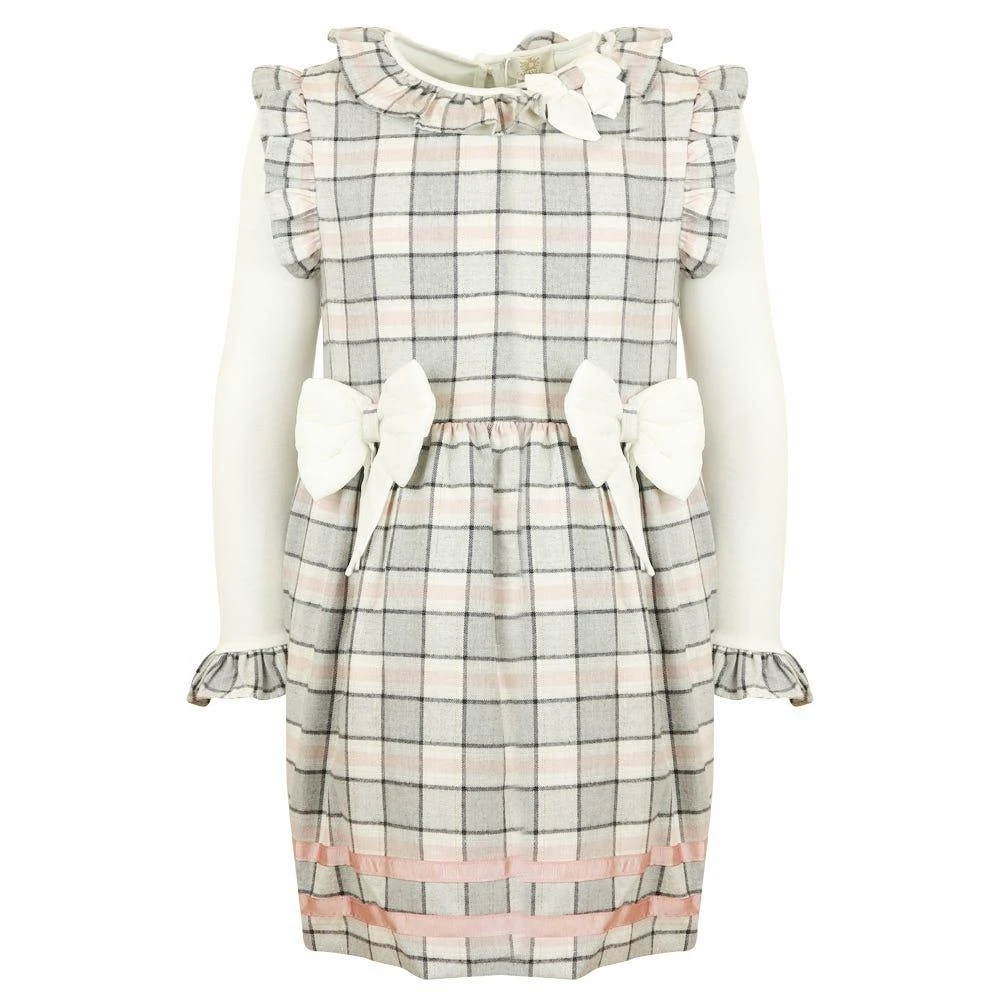 商品Caramelo Kids|Pink & Grey Check Frill Dress Top & Hairband Set,价格¥249,第2张图片详细描述