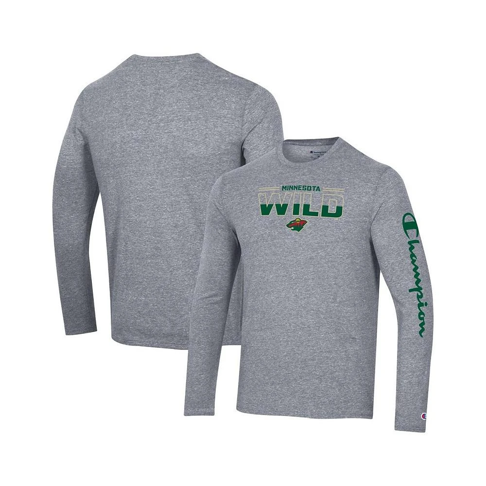 商品CHAMPION|Men's Heather Gray Minnesota Wild Tri-Blend Long Sleeve T-shirt,价格¥295,第1张图片