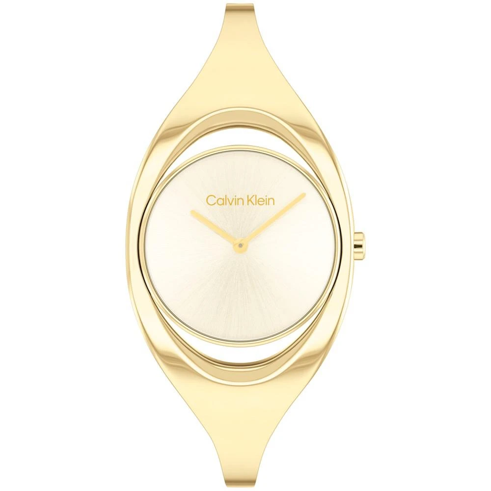商品Calvin Klein|Women's Two Hand Gold-Tone Stainless Steel Bangle Bracelet Watch 30mm,价格¥1351,第1张图片