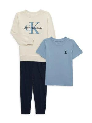 商品Calvin Klein|​Little Boy’s 3-Piece Sweatshirt, Tee & Joggers Set,价格¥282,第1张图片