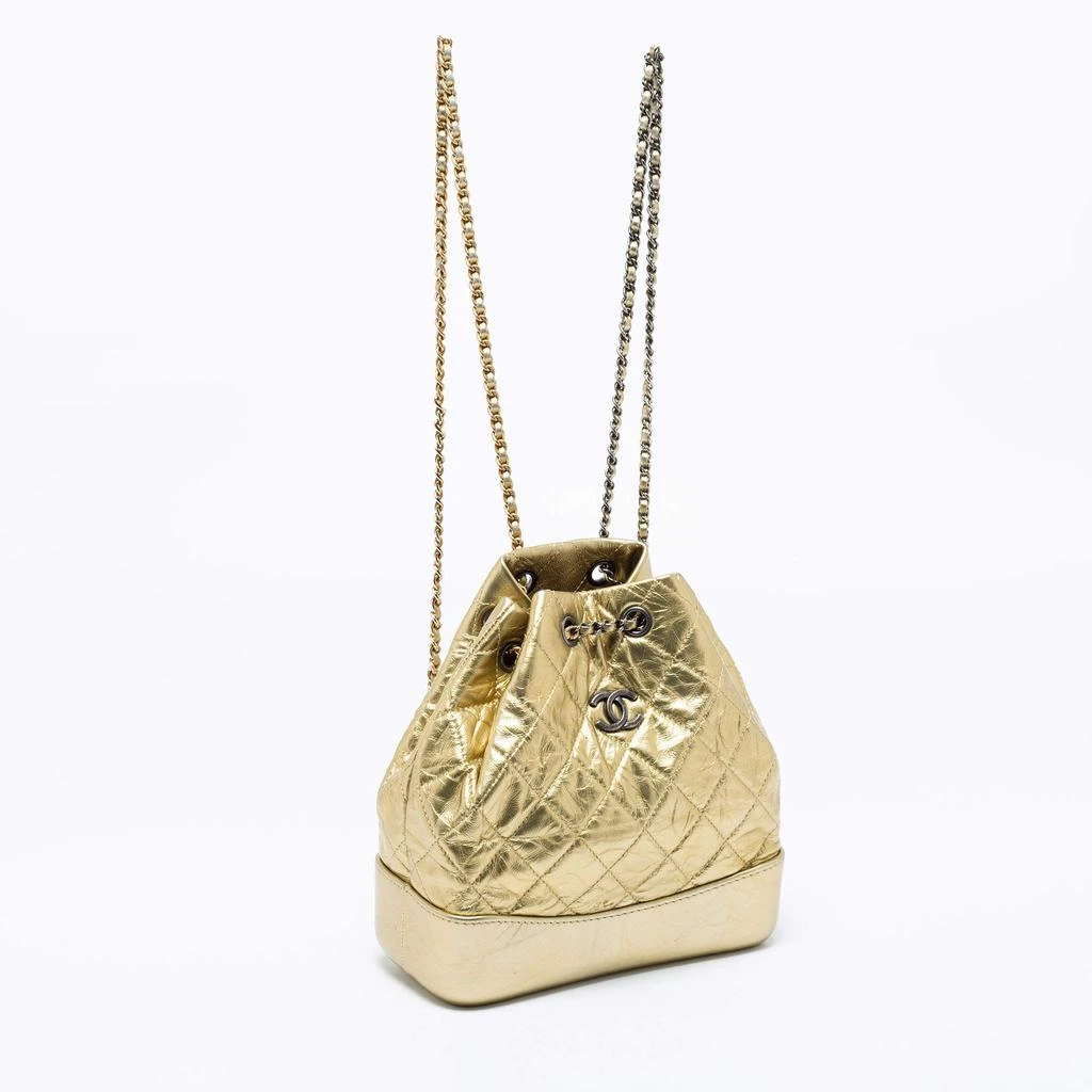 商品[二手商品] Chanel|Chanel Metallic Gold Quilted Laminated Leather Small Gabrielle Backpack,价格¥21297,第3张图片详细描述