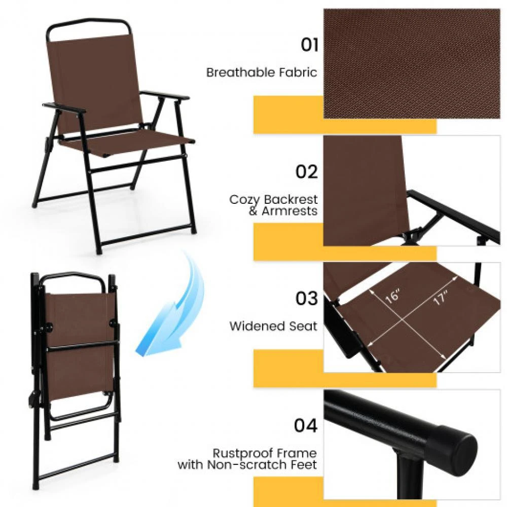 商品Hivvago|6 Pieces Patio Dining Set Folding Chairs Glass Table Tilt Umbrella for Garden-Coffee,价格¥1854,第5张图片详细描述