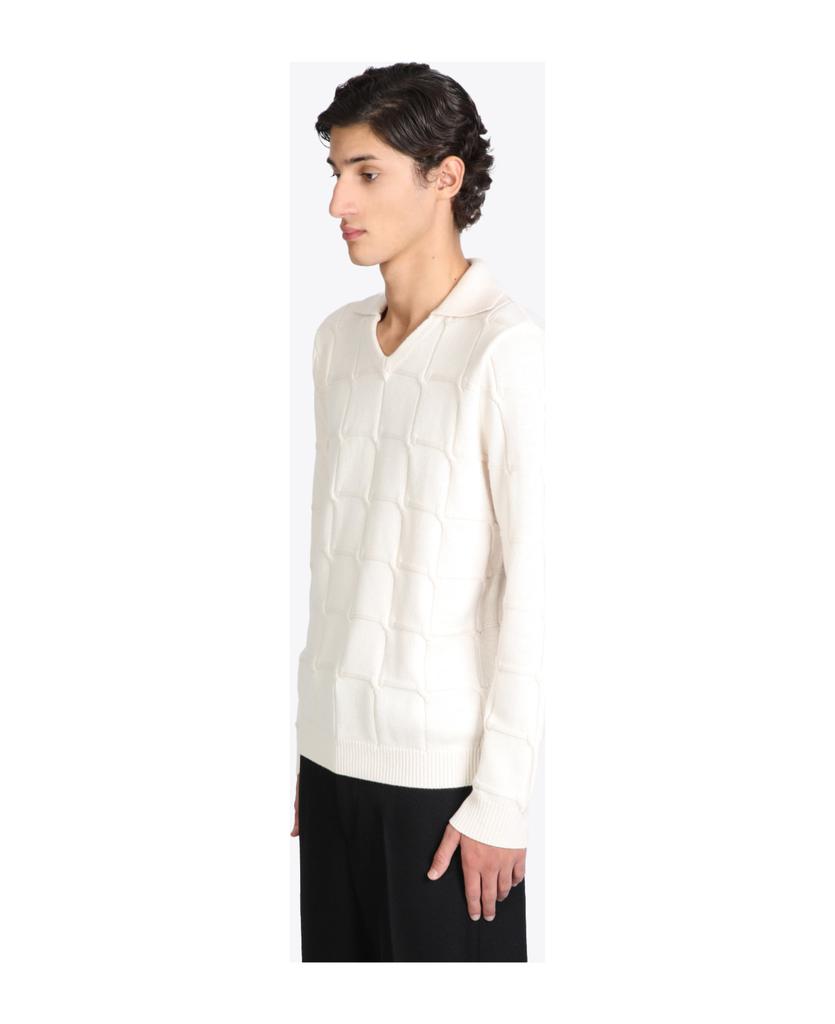 Pullover Off-white wool cable-knit polo sweater.商品第3张图片规格展示