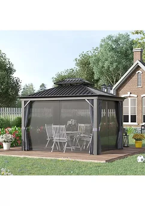 商品belk|12 X 10 Hardtop Patio Gazebo Canopy Outdoor Pavilion With Galvanized Steel Frame Netting Sidewalls Curtains Charcoal Grey,价格¥14626,第3张图片详细描述