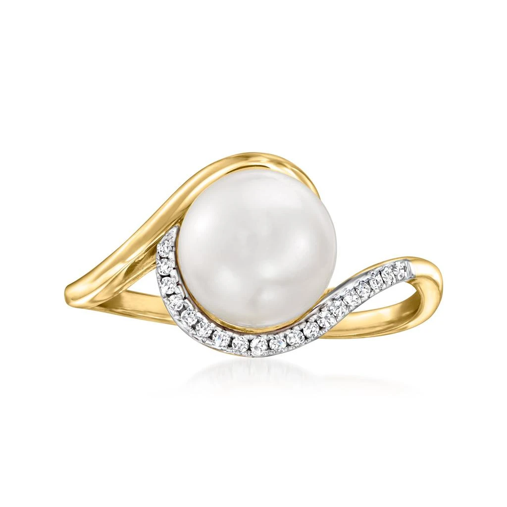 商品Ross-Simons|8-8.5mm Cultured Pearl Ring With Diamond Accents in 14kt Yellow Gold,价格¥3011,第1张图片