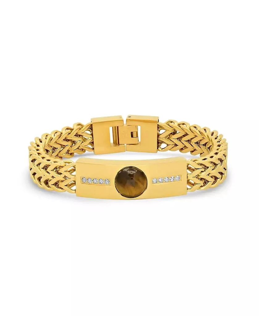 商品STEELTIME|Tiger Eye and Simulated Diamonds Double Wheat Link Bracelet,价格¥360,第1张图片