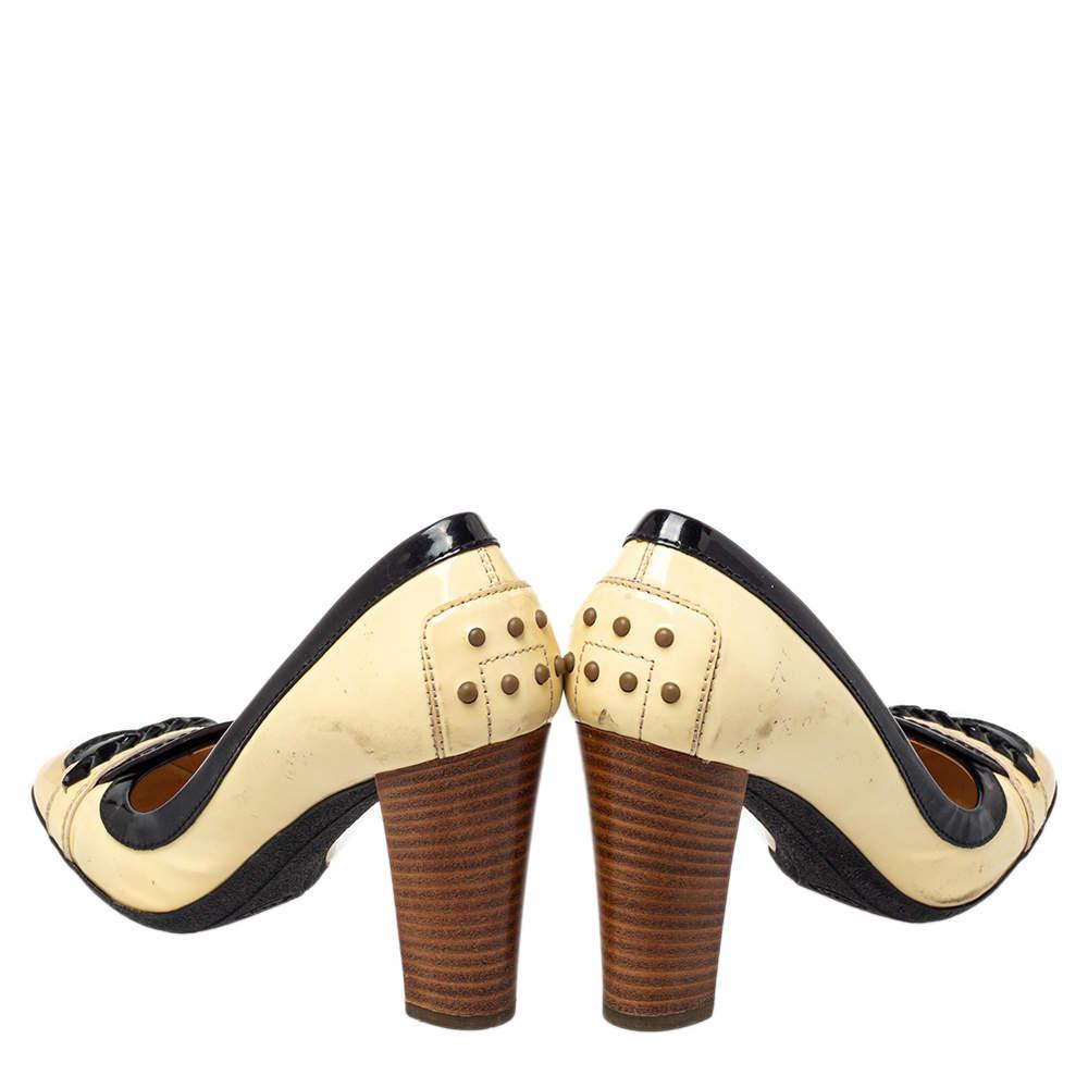 商品[二手商品] Tod's|Tods Cream/Black Patent Leather Loafer Pumps Size 38.5,价格¥737,第7张图片详细描述